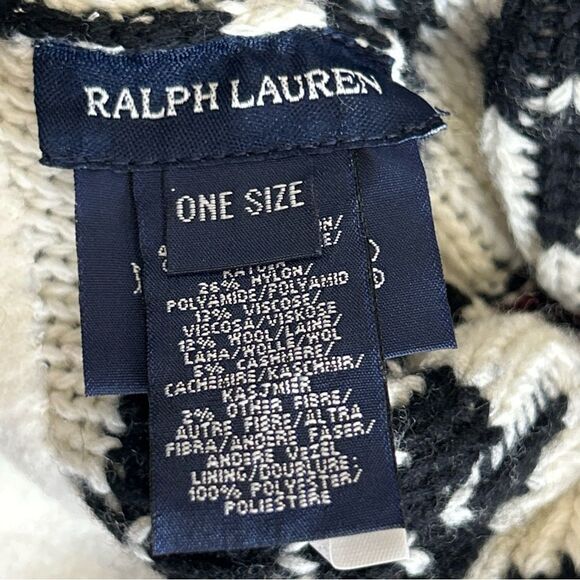 Ralph Lauren Girls 2-6X Winter Set Scarf Gloves And Hat Black Cream Snowflakes - Picture 9 of 10
